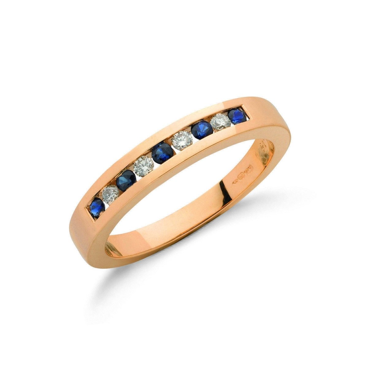 9ct Yellow Gold 0.14ct Diamond & 0.31ct Blue Sapphire Eternity Ring - Samuel Perry