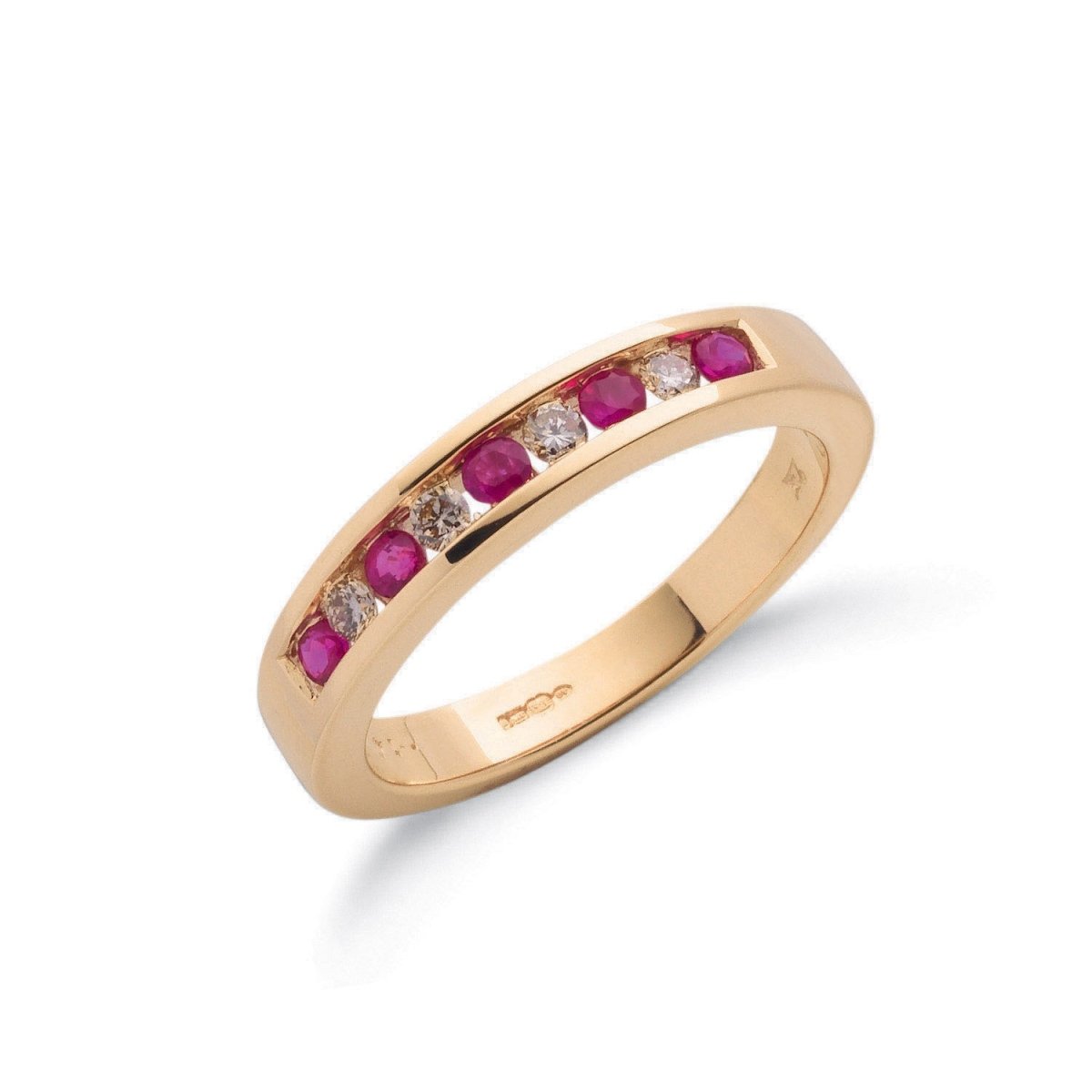 9ct Yellow Gold 0.14ct Diamond & 0.31ct Ruby Eternity Ring - Samuel Perry