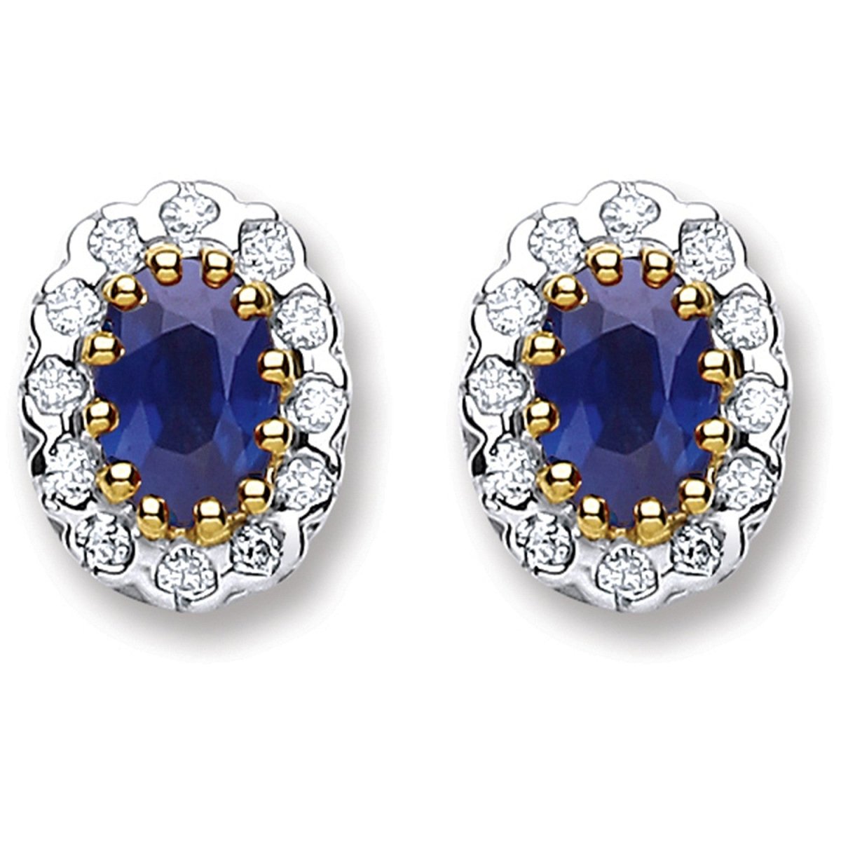 9ct Yellow Gold 0.20ct Diamond & 0.90ct Sapphire Stud Earrings - Samuel Perry