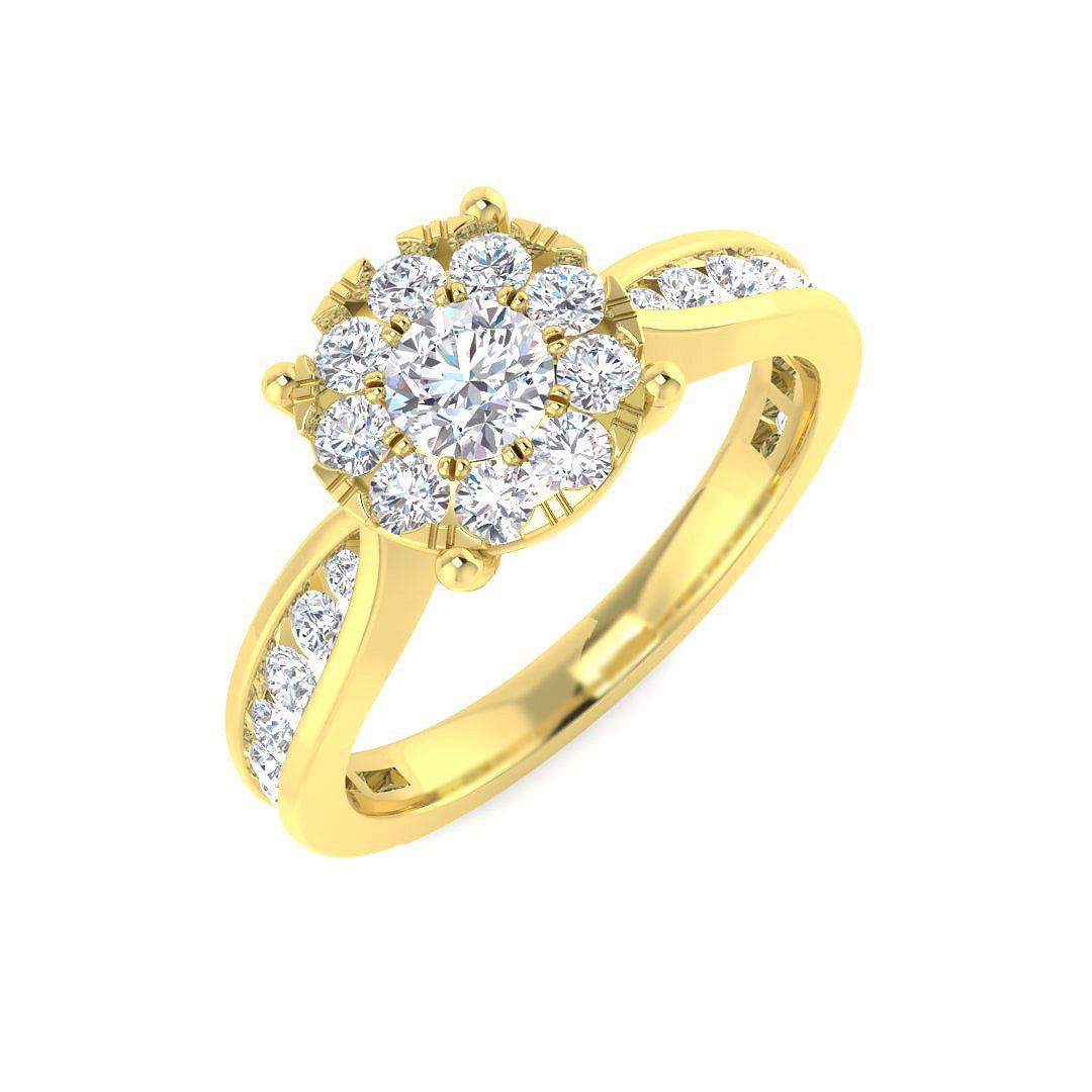 9ct Yellow Gold 0.87ct Lab Grown Diamond Cluster Tapered Engagement Ring - Samuel Perry