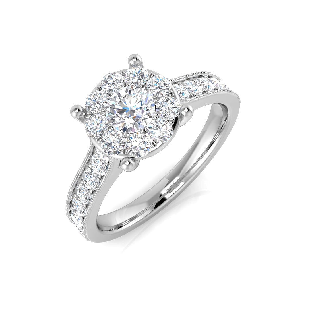 9ct Yellow Gold 1.00ct Lab Grown Diamond Cluster and Shoulders Engagement Ring - Samuel Perry