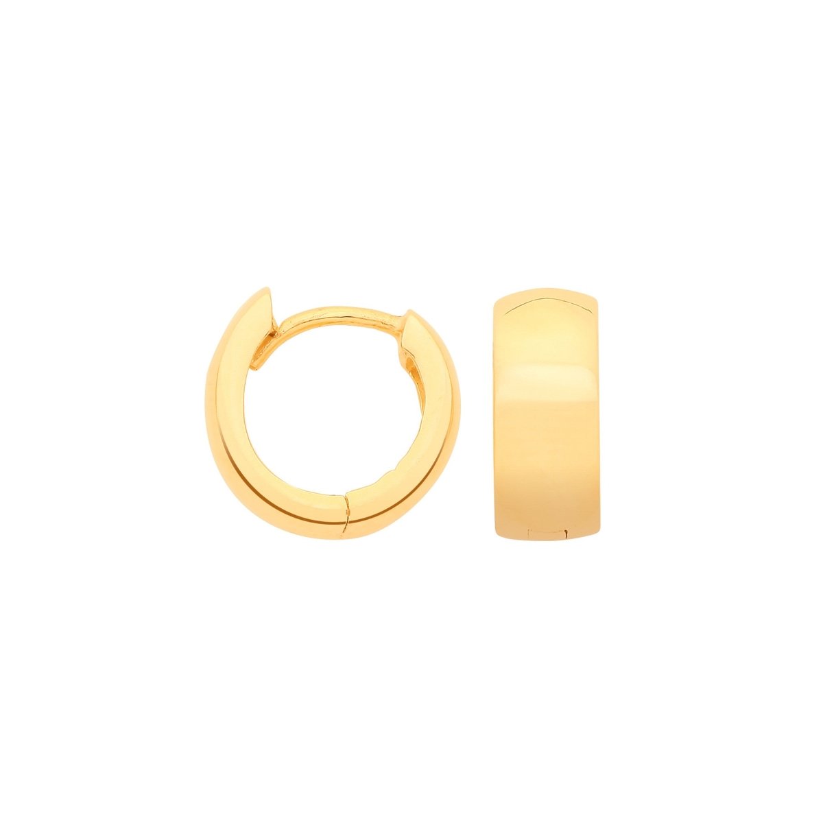 9ct Yellow Gold 10mm Plain Huggie Earrings - Samuel Perry