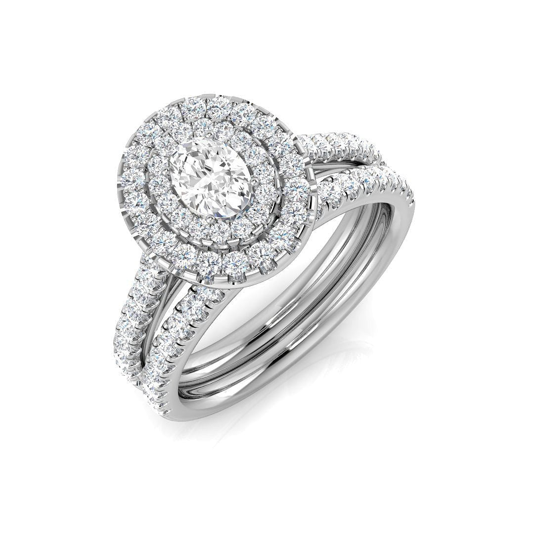 9ct Yellow Gold 1.10ct Lab Grown Diamond Oval Halo Bridal Set - Samuel Perry