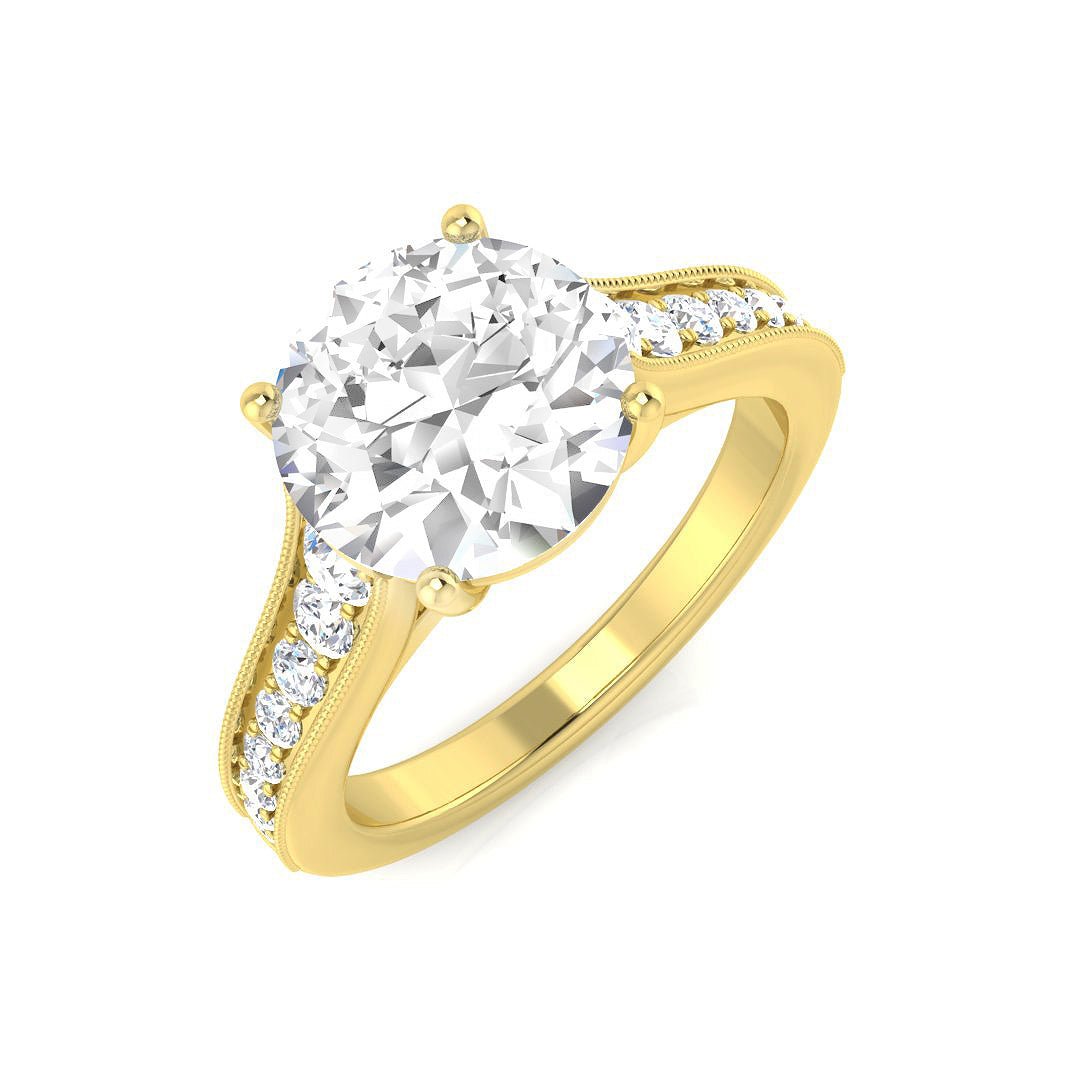 9ct Yellow Gold 2.92ct Lab Grown Diamond Solitaire Shoulders Engagement Ring - Samuel Perry