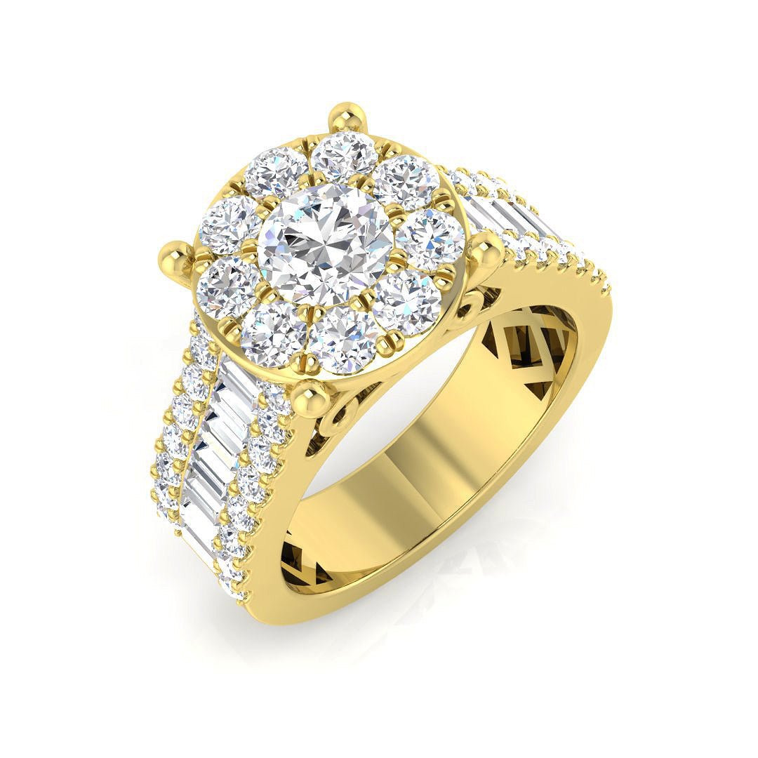 9ct Yellow Gold 3.19ct Lab Grown Diamond Baguette Cluster Engagement Ring - Samuel Perry
