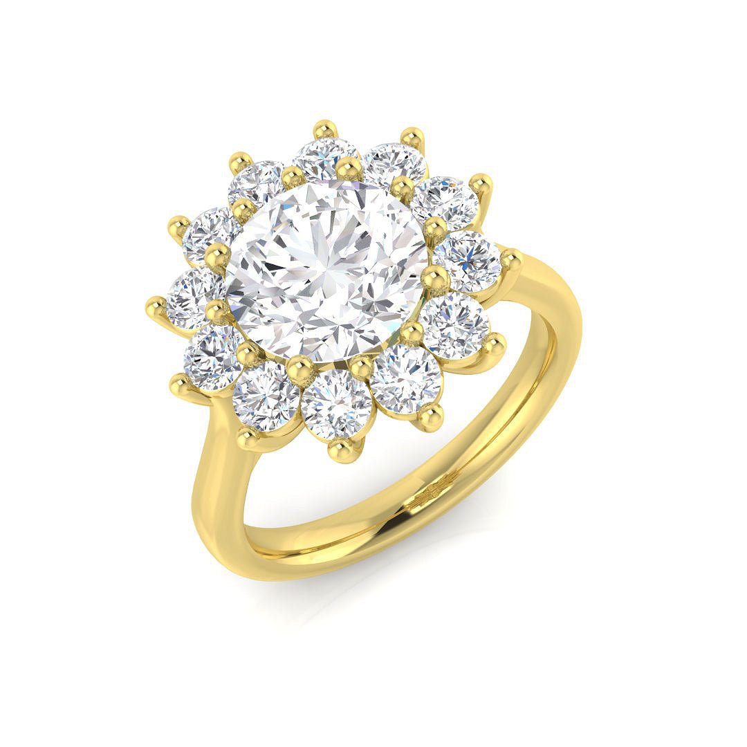 9ct Yellow Gold 3.54ct Lab Grown Diamond Solitaire Flower Engagement Ring - Samuel Perry