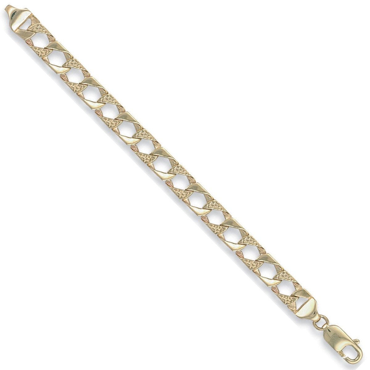 9ct Yellow Gold 7.5mm Plain & Bark Casted Curb Baby Bracelet - Samuel Perry