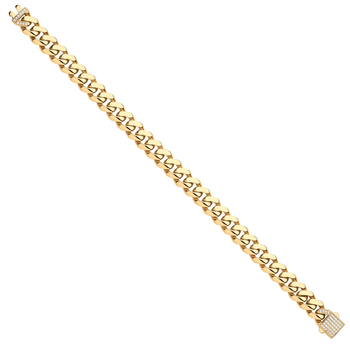 9ct Yellow Gold 9mm CZ Curb Link Gents Bracelet - Samuel Perry