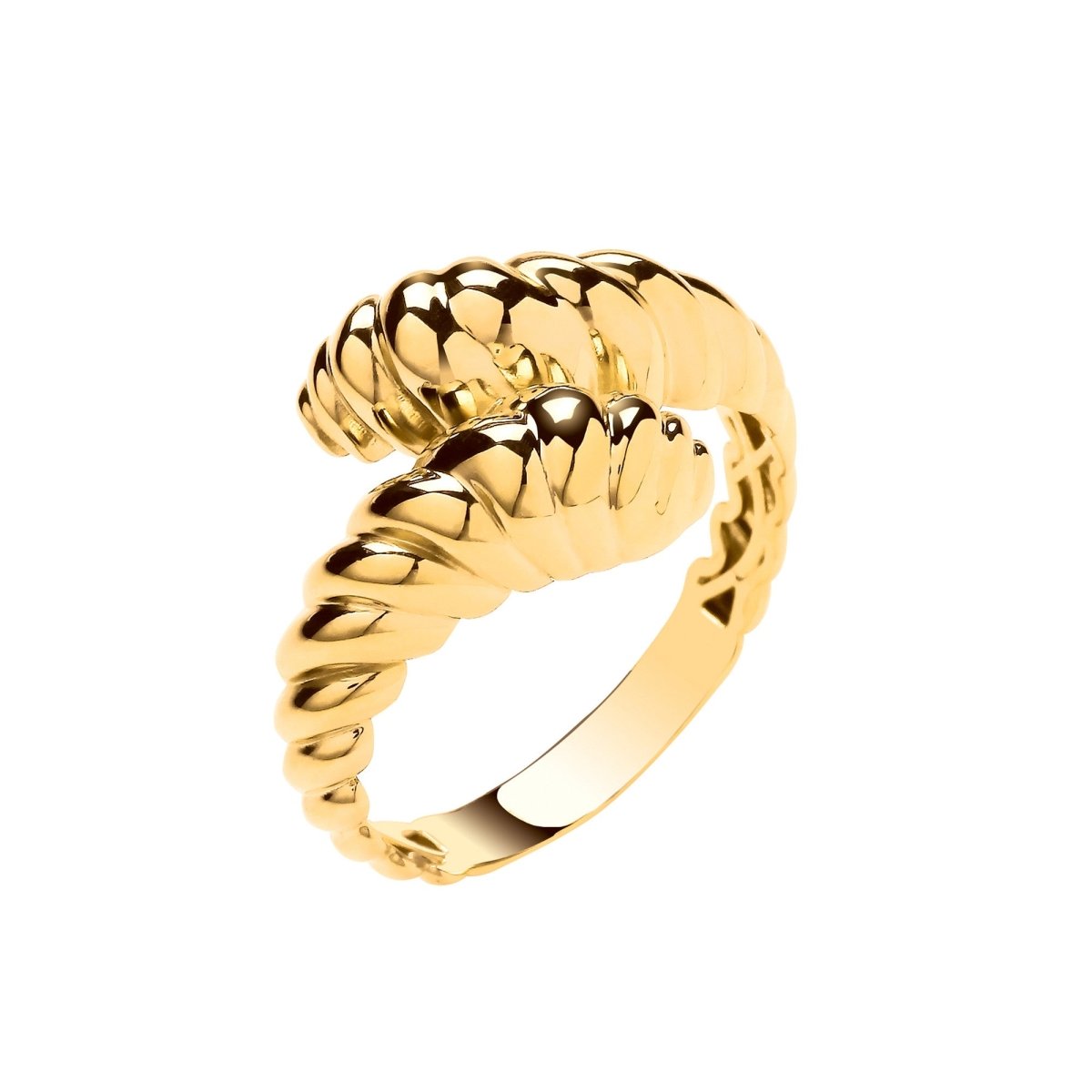 9ct Yellow Gold Cross Over Ribbed Ladies Ring - Samuel Perry