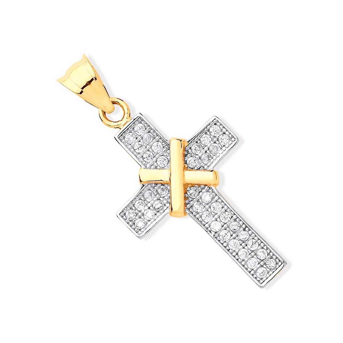 9ct Yellow Gold Cross Pendant with CZs – Elegant & Timeless - Samuel Perry