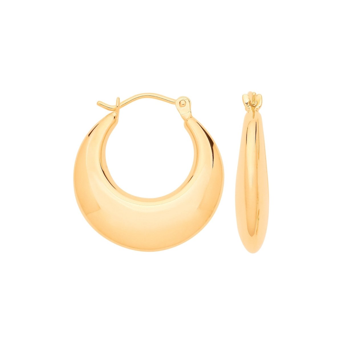 9ct Yellow Gold Curved Creole Hollow Hoop Earrings - Samuel Perry