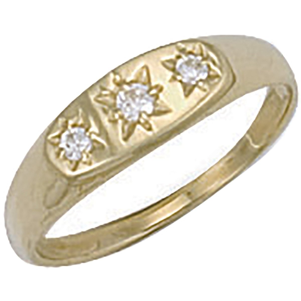 9ct Yellow Gold CZ 3 Stone Baby Gypsy Ring - Samuel Perry