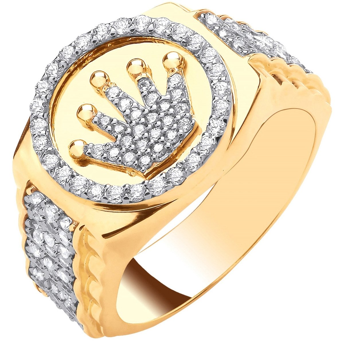9ct Yellow Gold CZ Crown Gents Ring - Samuel Perry