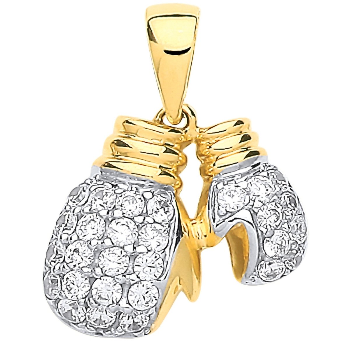 9ct Yellow Gold CZ Double Boxing Gloves Pendant - Samuel Perry