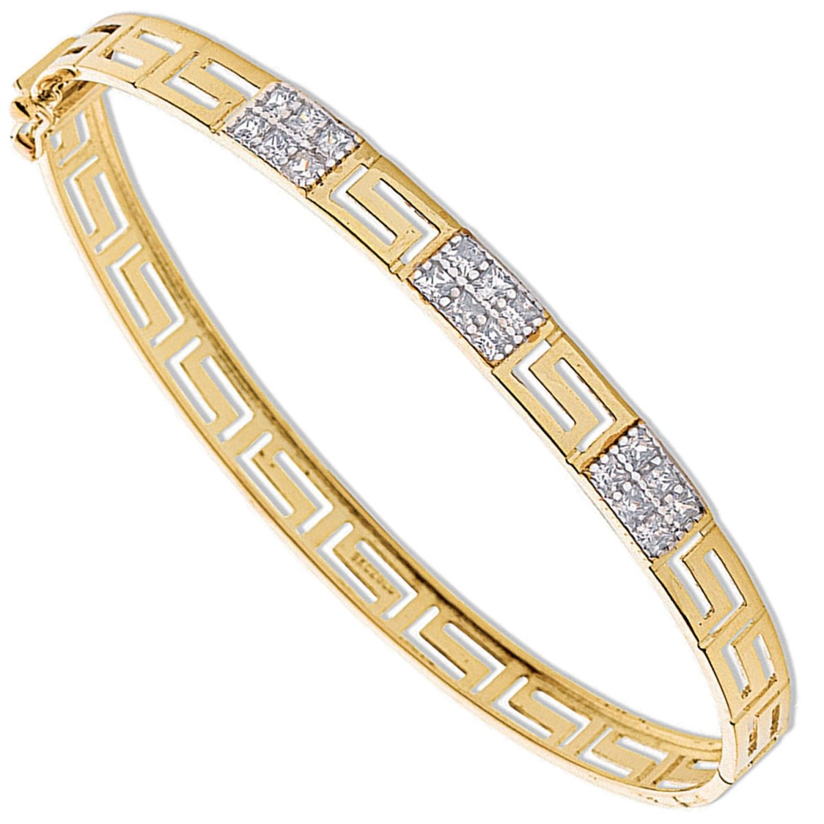 9ct Yellow Gold CZ Greek Key Bangle – Bold & Timeless - Samuel Perry