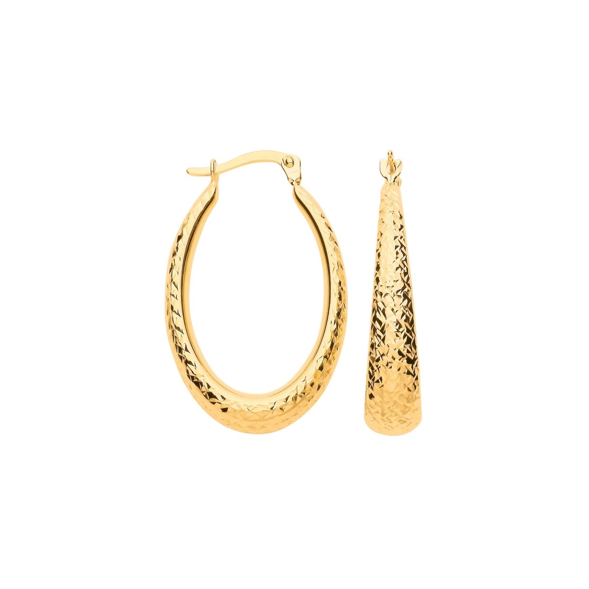 9ct Yellow Gold D/C Elongated Oval Hoop Earrings – Sleek & Sophisticated - Samuel Perry