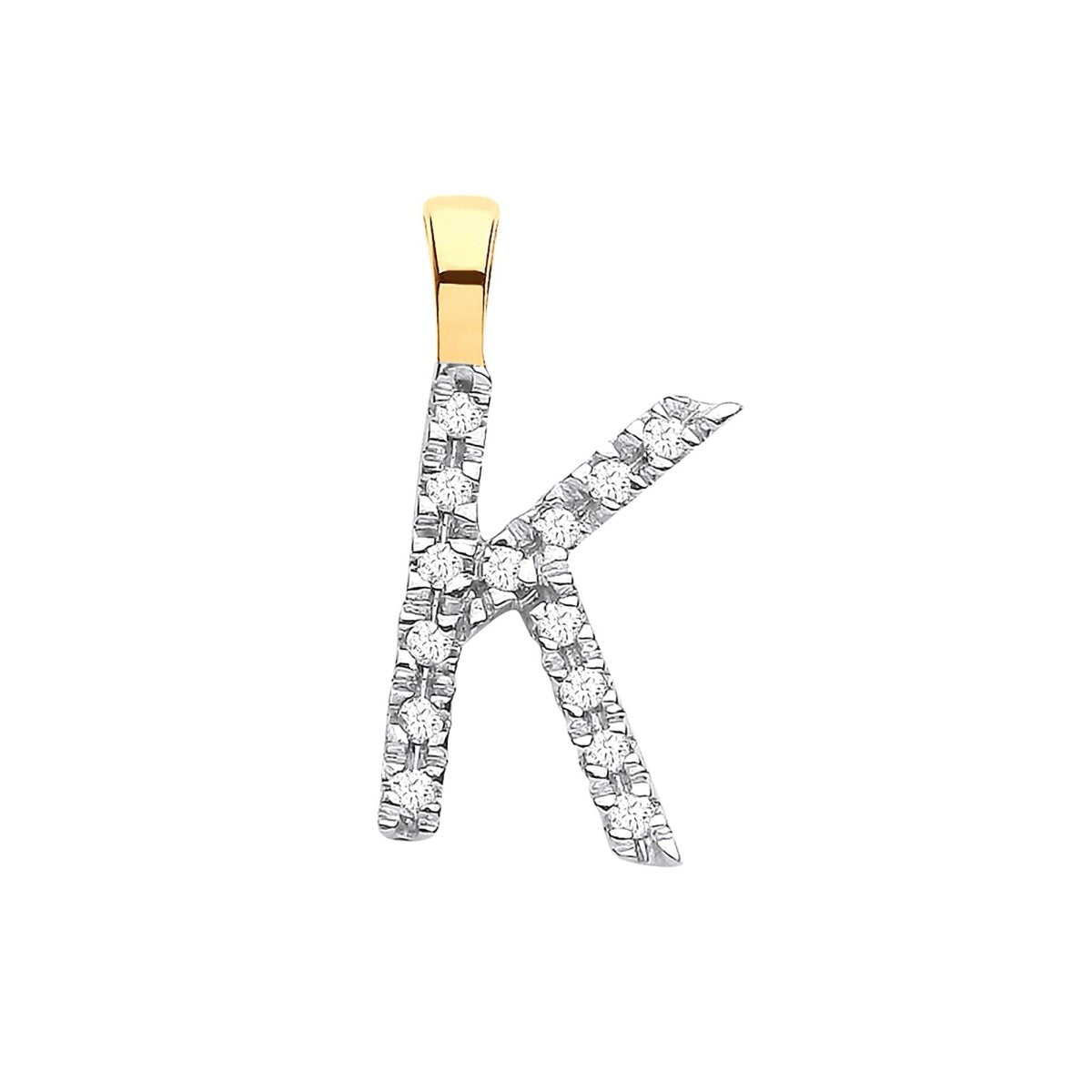 9ct Yellow Gold Diamond K Initial Pendant – 0.05ct Brilliant Diamond - Samuel Perry