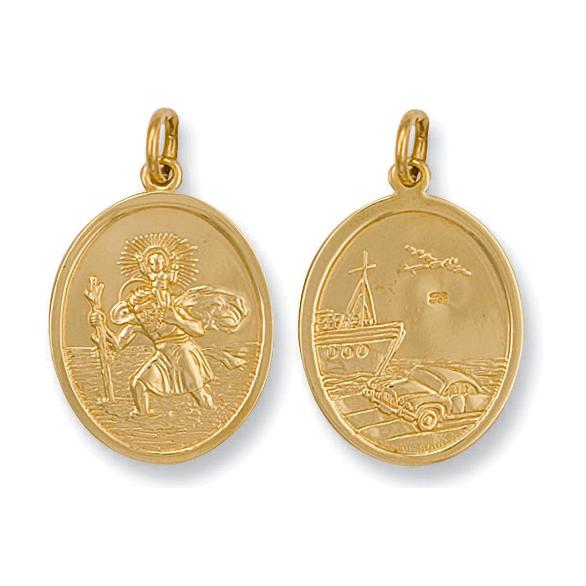 9ct Yellow Gold Double - Sided Oval St Christopher Pendant – Timeless Protection - Samuel Perry