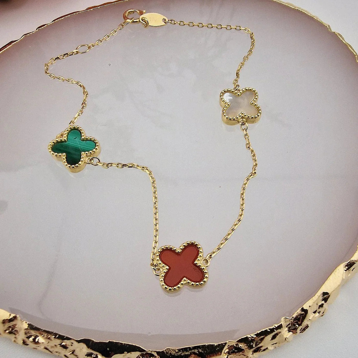 9ct Yellow Gold Four Leaf Clover Three Colour Ladies Bracelet - Samuel Perry