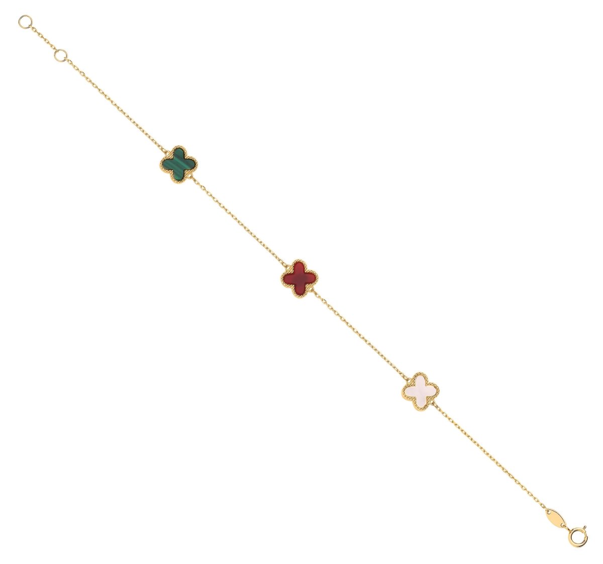 9ct Yellow Gold Four Leaf Clover Three Colour Ladies Bracelet - Samuel Perry