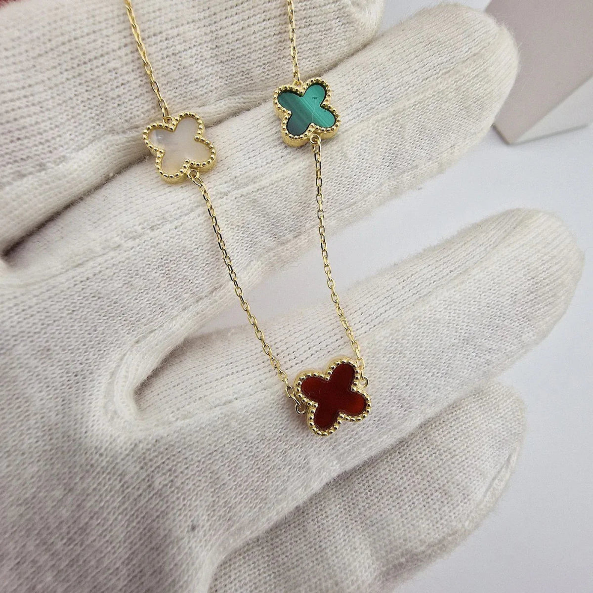 9ct Yellow Gold Four Leaf Clover Three Colour Ladies Bracelet - Samuel Perry