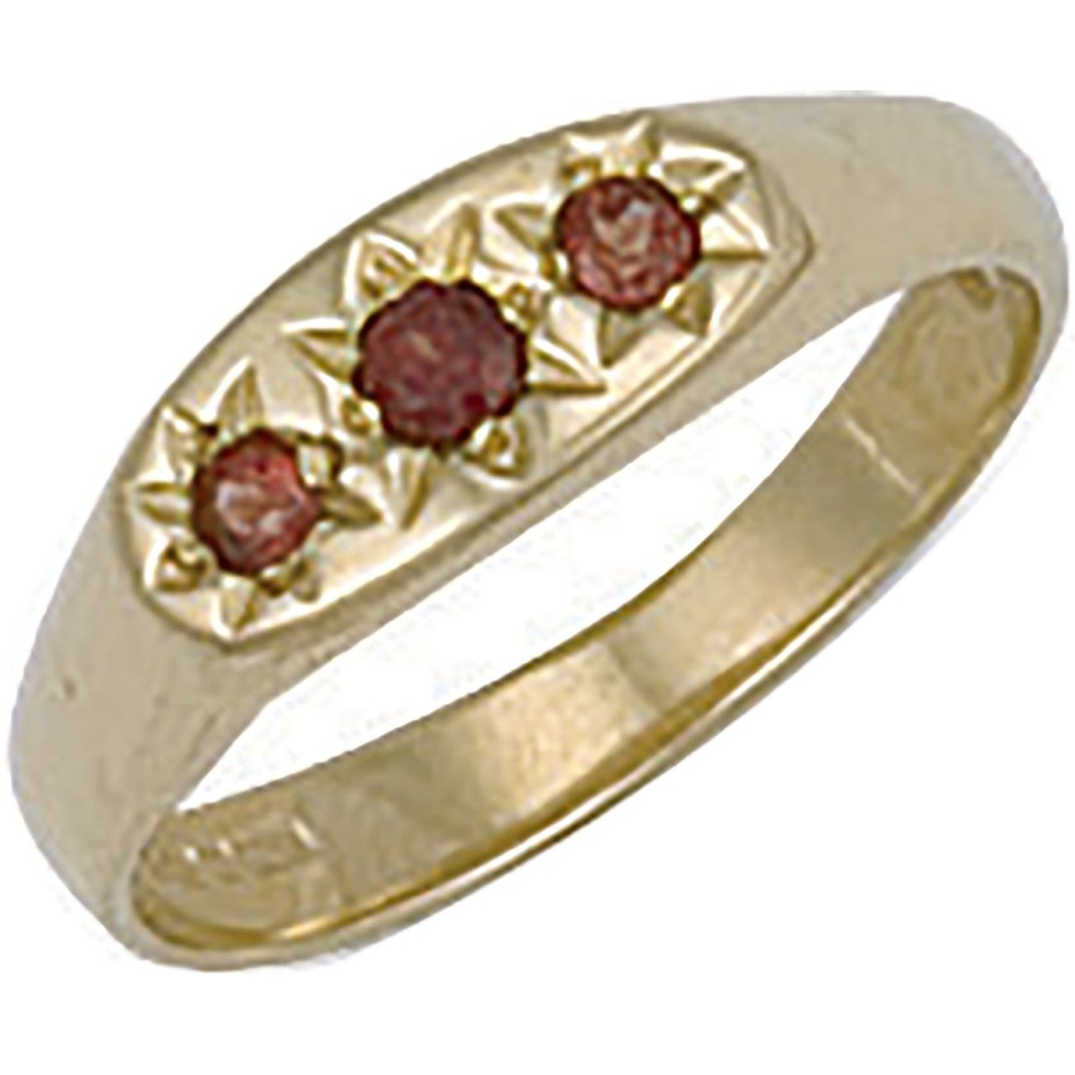 9ct Yellow Gold Garnet 3 Stone Baby Gypsy Ring - Samuel Perry