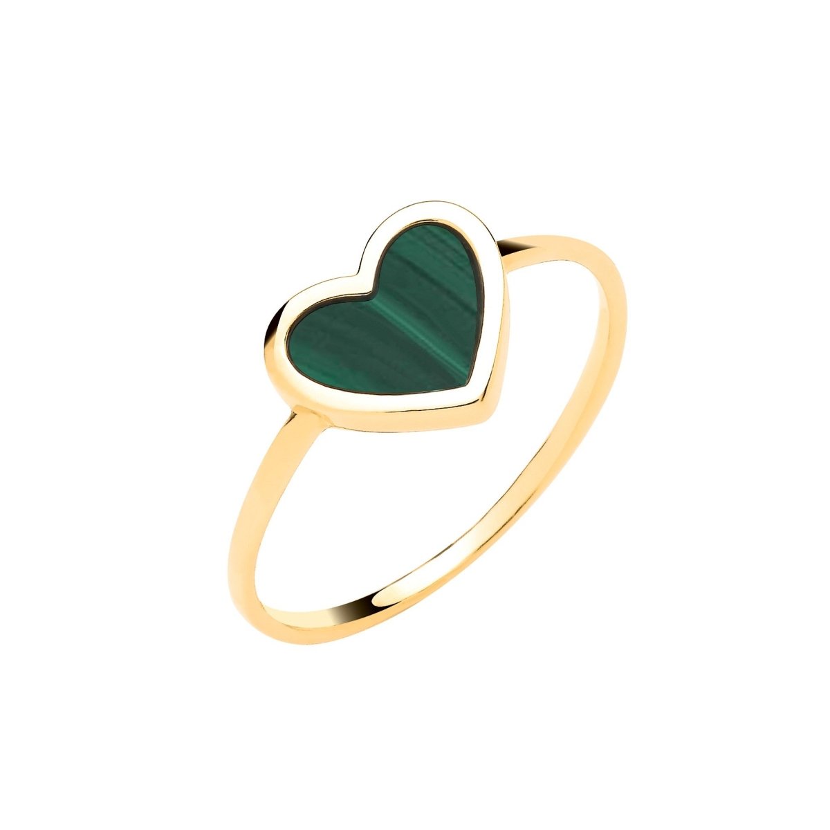 9ct Yellow Gold Green Heart Ladies Ring with Malachite Stone - Samuel Perry