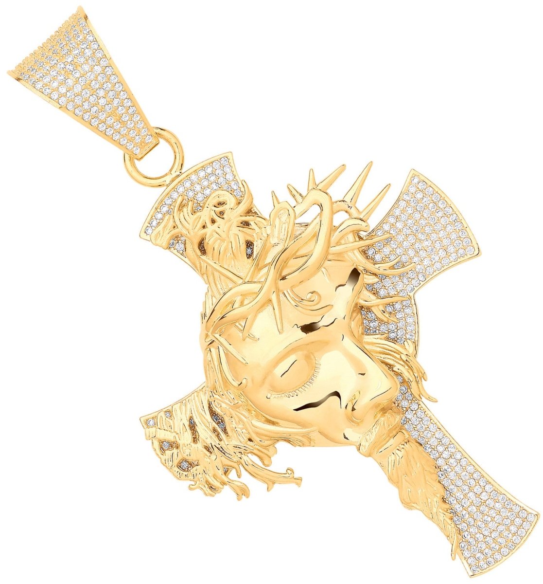 9ct Yellow Gold Jesus Head CZ Cross Pendant - Samuel Perry