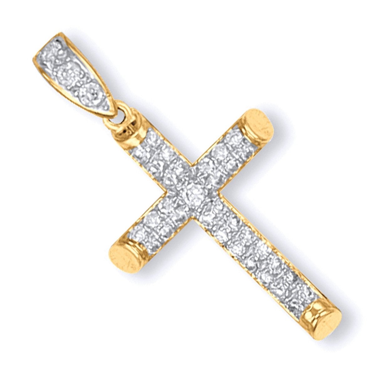 9ct Yellow Gold Large Round Tubed CZ Cross – Bold & Radiant - Samuel Perry