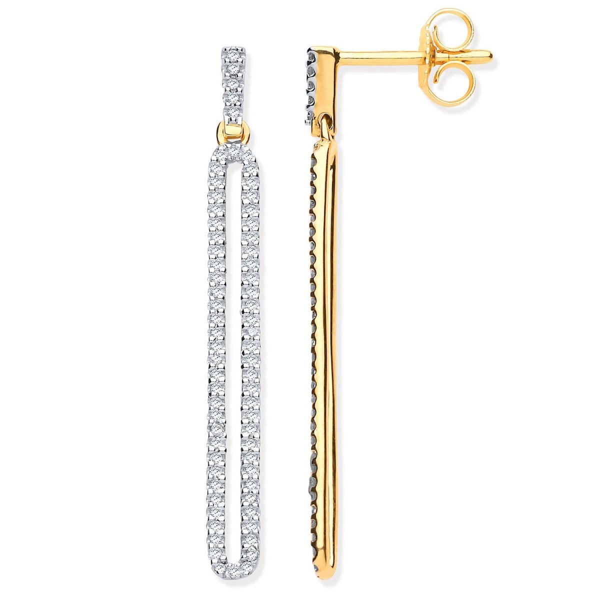 9ct Yellow Gold Long Loop 0.25ct Diamond Drop Earrings - Samuel Perry