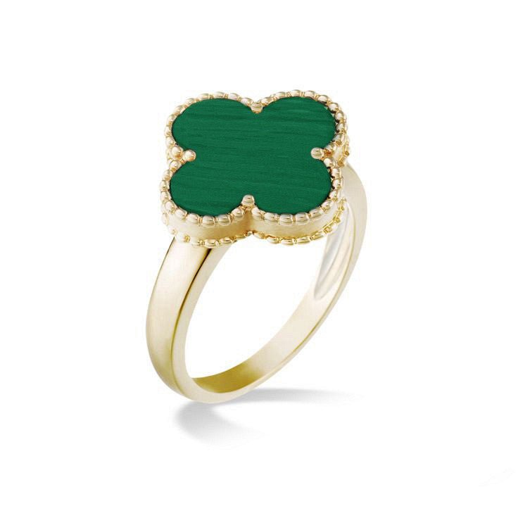 9ct Yellow Gold Malachite Clover Ladies Ring - Samuel Perry