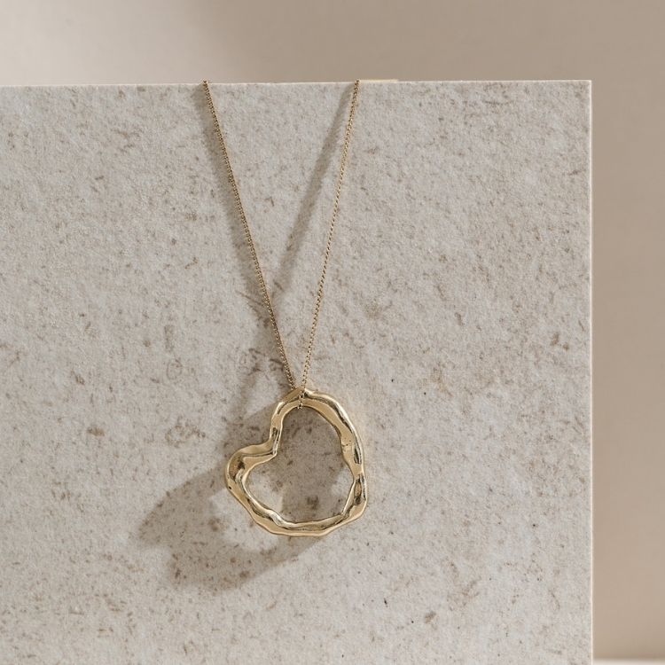 9ct Yellow Gold Molten Heart Necklace - Large - Samuel Perry