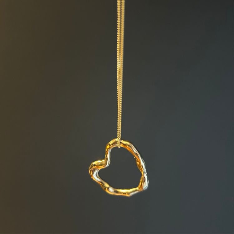 9ct Yellow Gold Molten Heart Necklace - Large - Samuel Perry