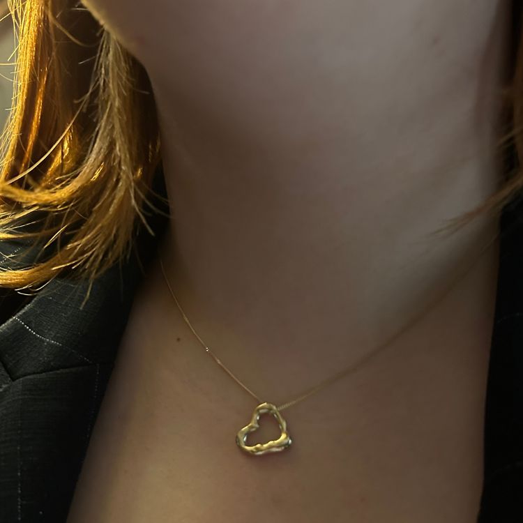 9ct Yellow Gold Molten Heart Necklace - Small - Samuel Perry