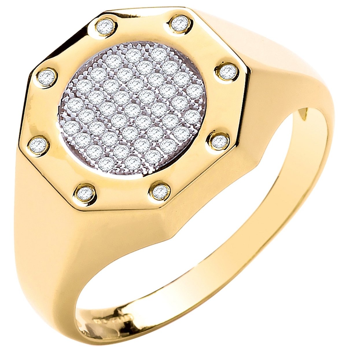 9ct Yellow Gold Octagon Top CZ Gents Ring – Sleek Modern – Samuel Perry