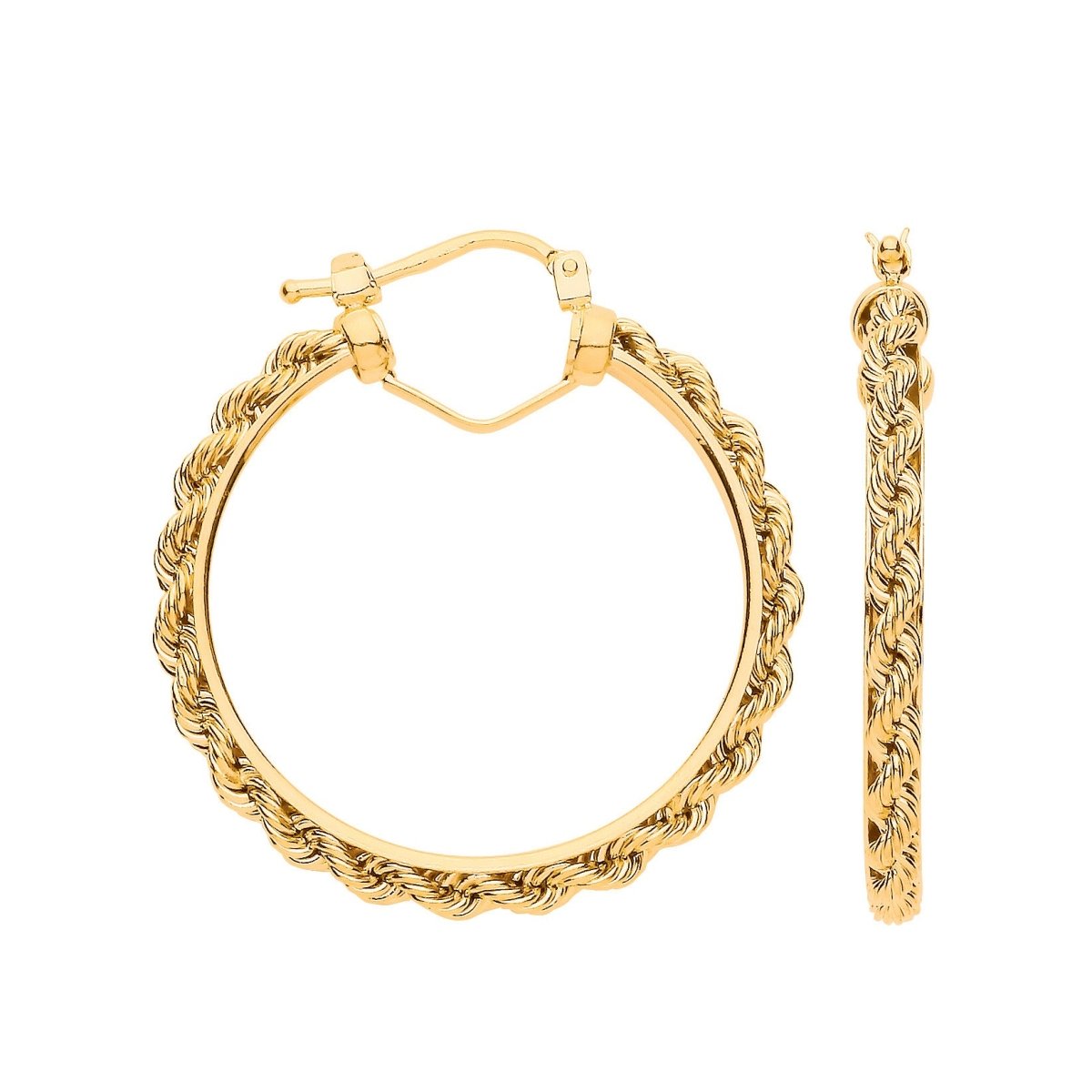 9ct Yellow Gold Rope Chain 30mm Hoop Earrings - Samuel Perry