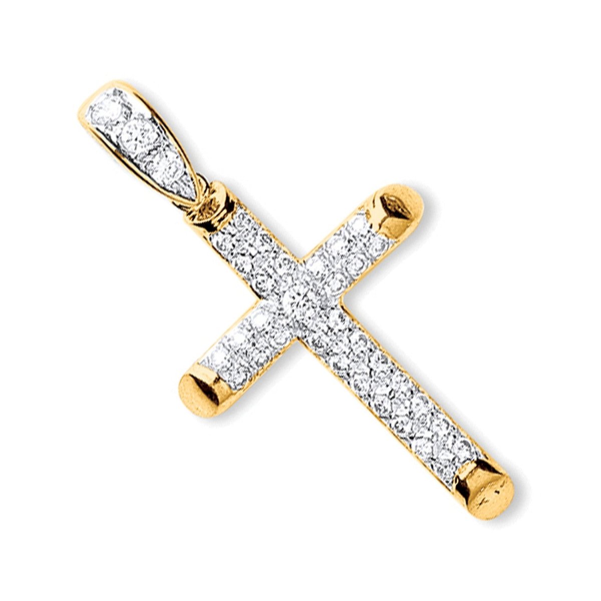 9ct Yellow Gold Round Tubed CZ Cross – Elegant Timeless – Samuel