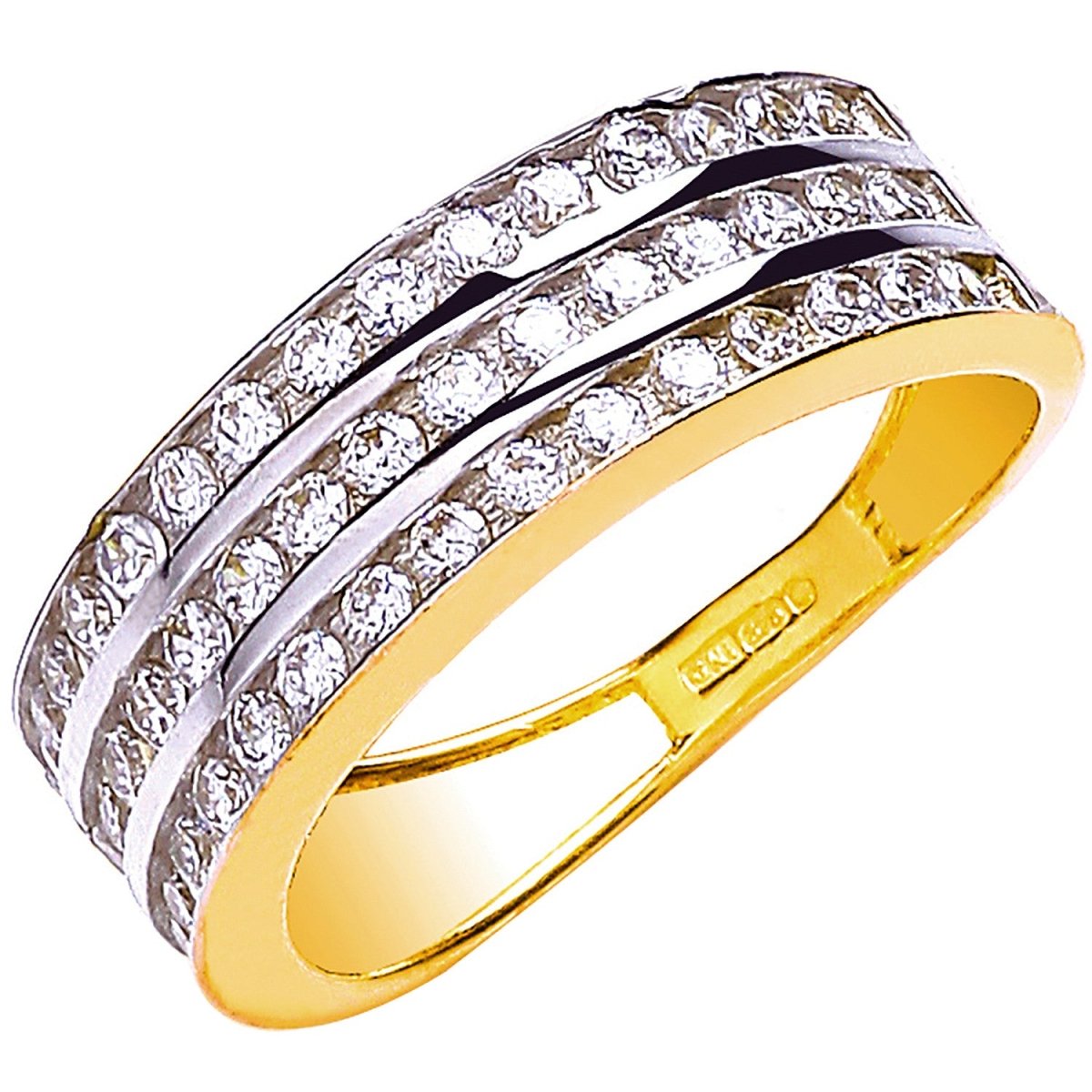 9ct Yellow Gold Three Row CZ Eternity Ring – Radiant Luxury - Samuel Perry