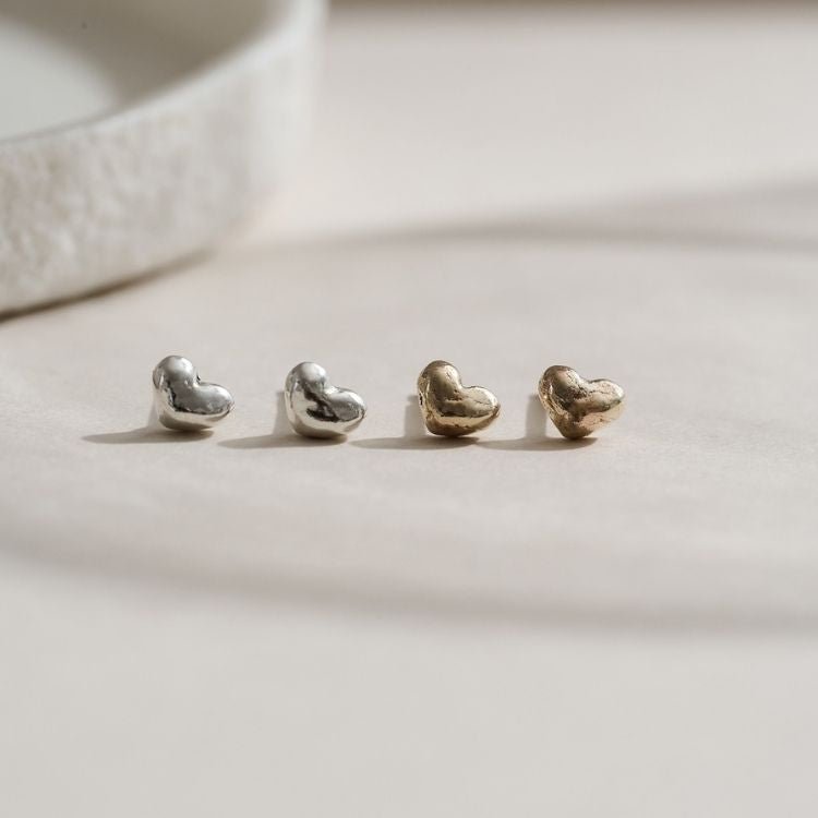 9ct Yellow Puffy Heart Stud Earrings - Samuel Perry