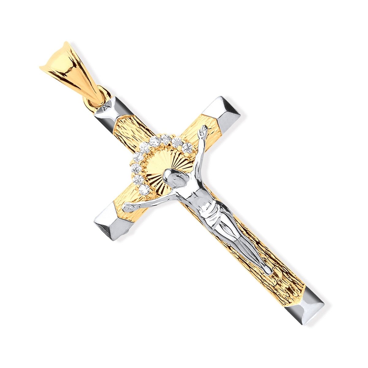 9ct Yellow & White Gold Crucifix with CZ – Radiant & Devotional - Samuel Perry