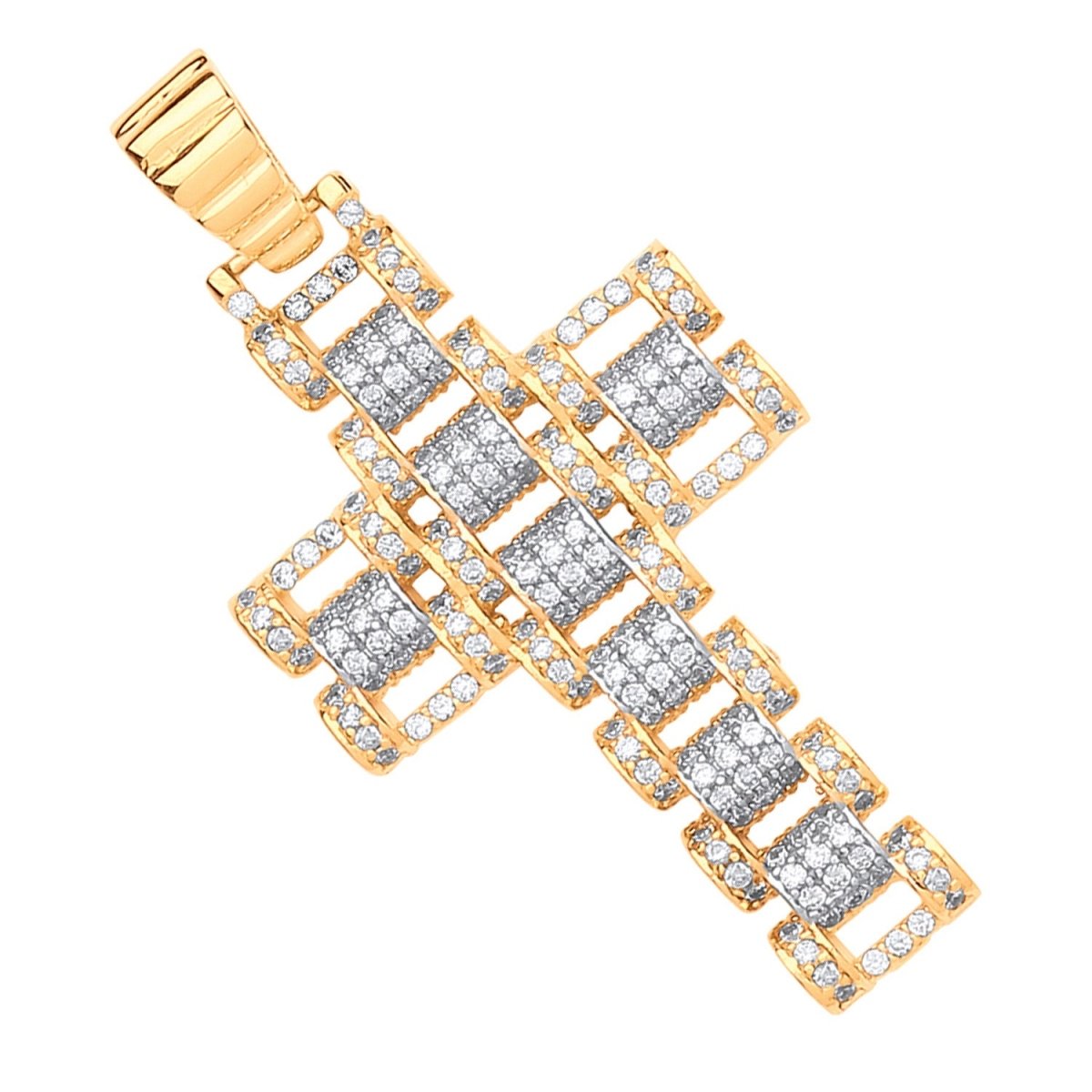 9ct Yellow & White Gold CZ Fancy Link Cross – Statement Elegance - Samuel Perry
