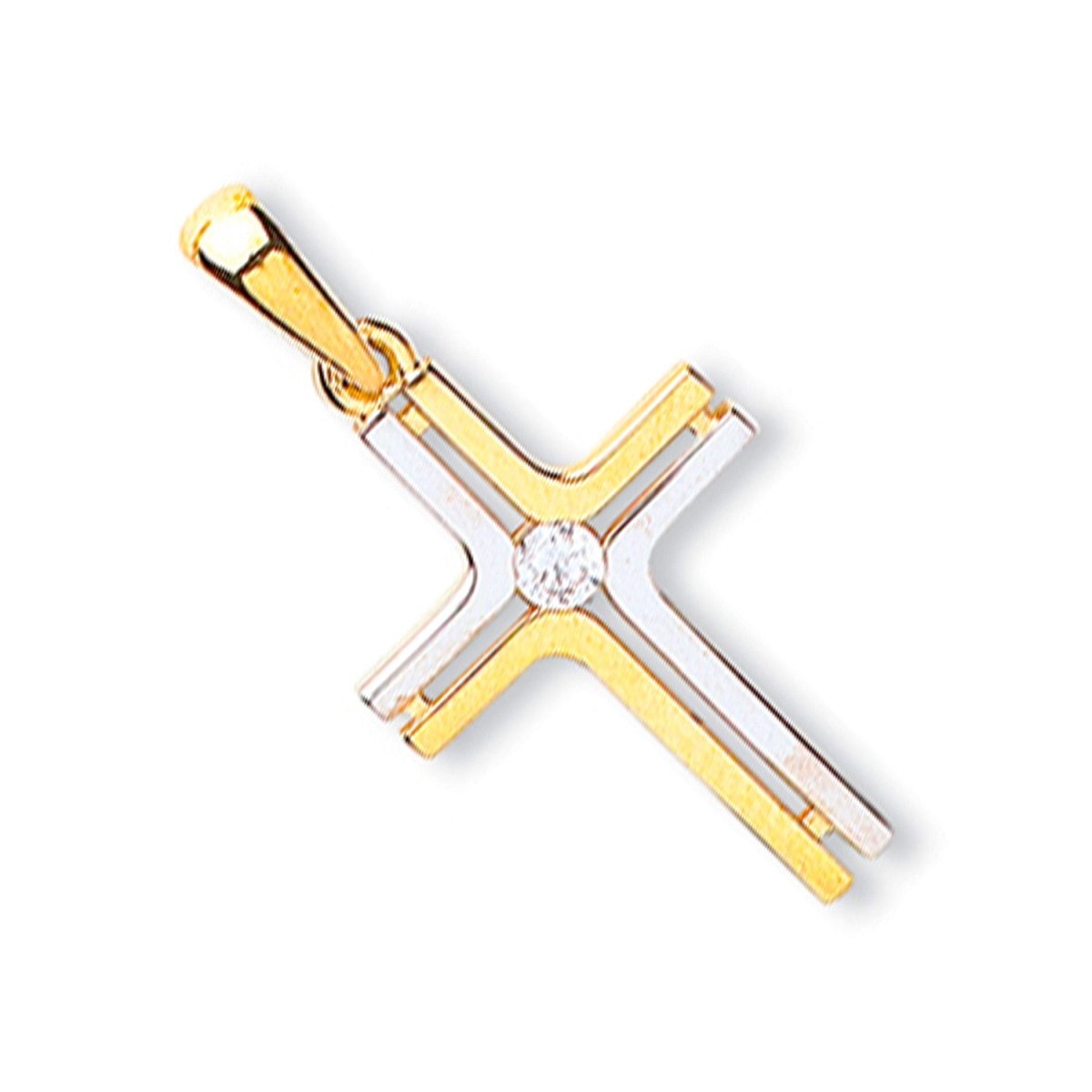 9ct Yellow & White Gold Fancy CZ Cross Pendant – Divine Brilliance - Samuel Perry