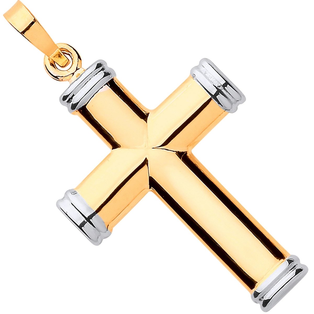 9ct Yellow & White Gold Hollow Tube Cross – Sleek & Timeless - Samuel Perry