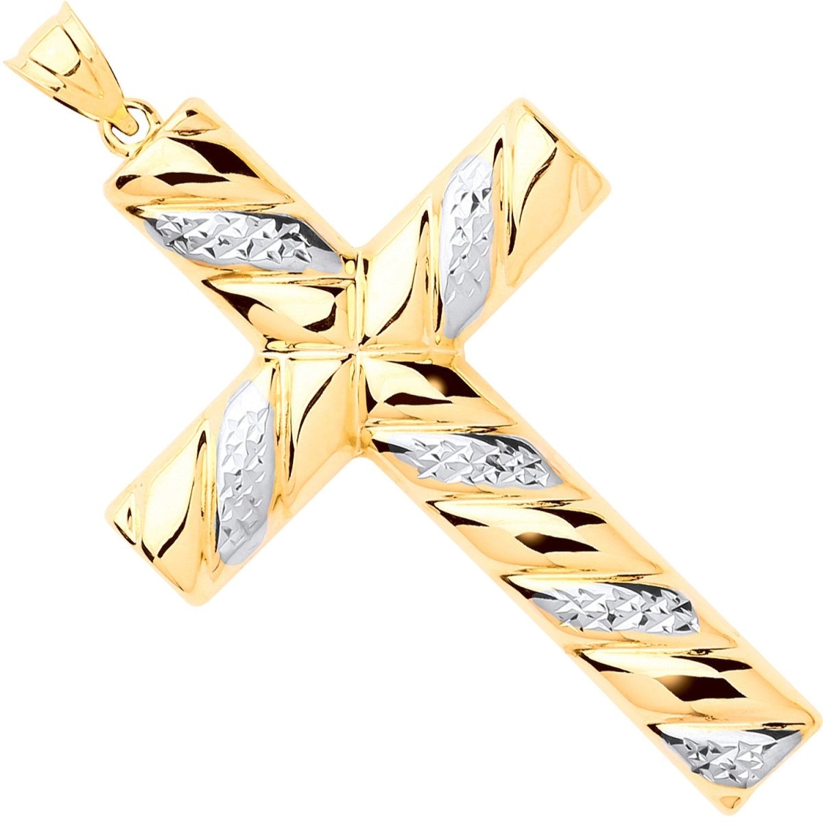 9ct Yellow & White Gold Large Ribbed Cross – Elegant & Modern - Samuel Perry