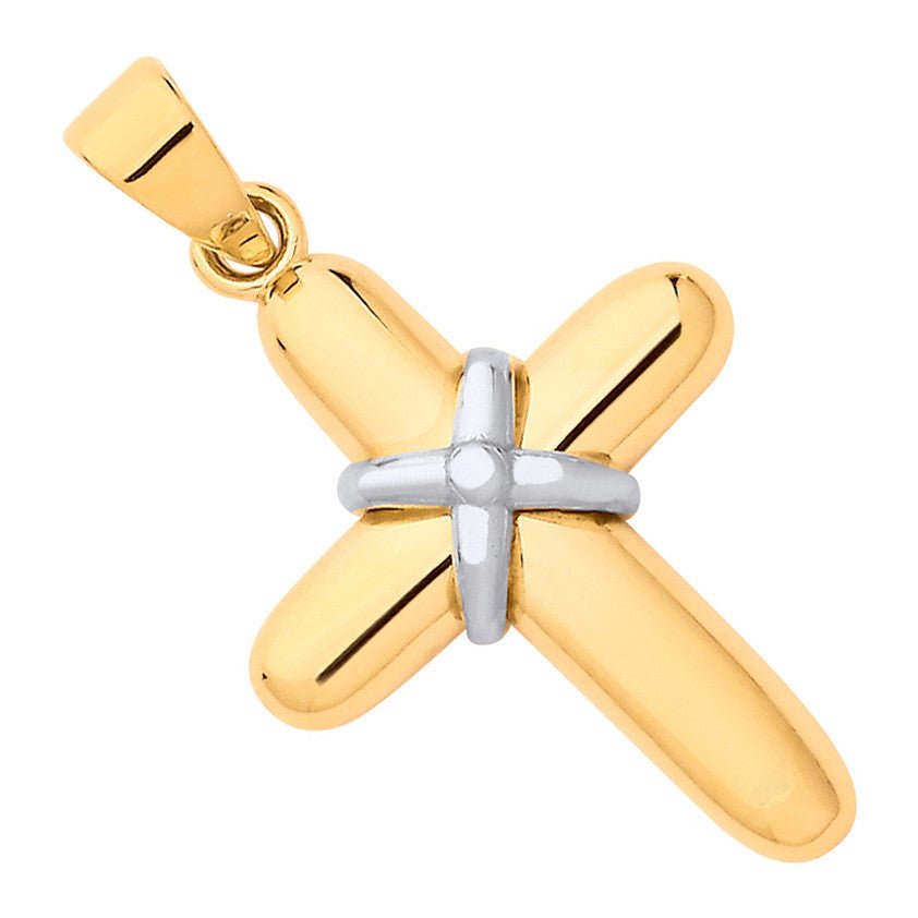 9ct Yellow & White Gold Small Kiss Cross Pendant - Samuel Perry