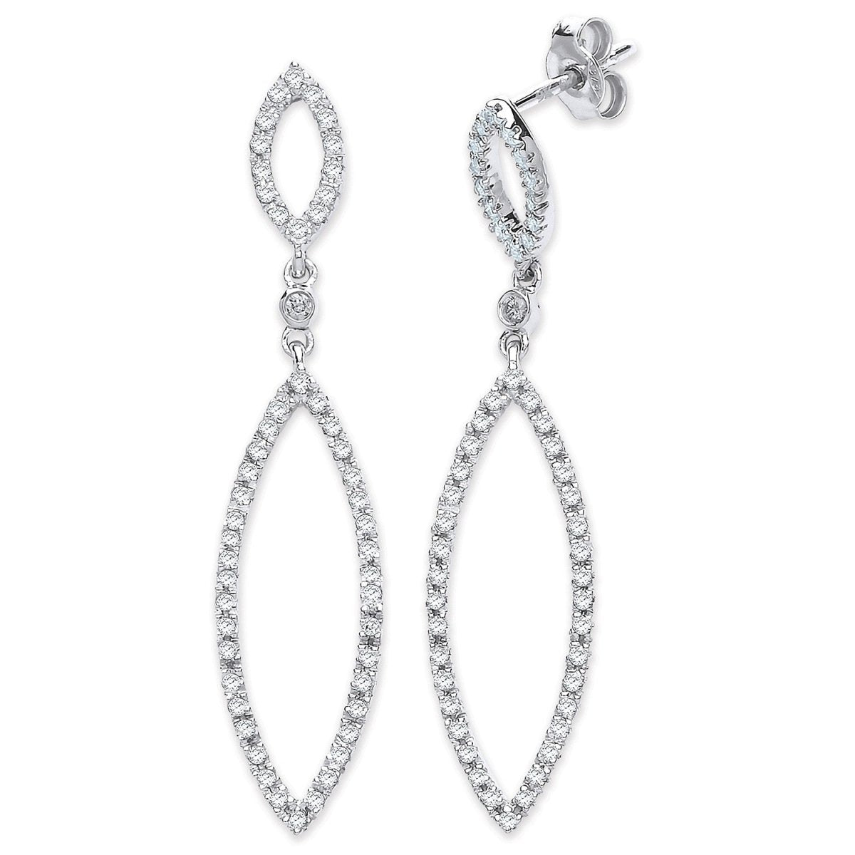9ct White Gold Marquise Diamond Drop Earrings - Samuel Perry