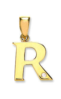 9ct Yellow Gold Diamond "R" Initial Pendant – Stylish & Meaningful