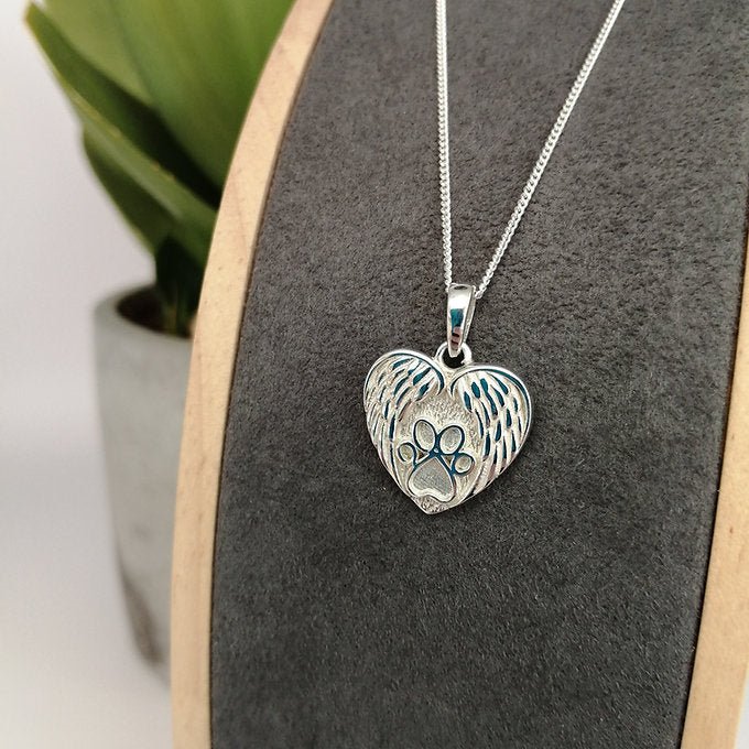 Angel Wing Heart Paw Memorial Necklace in Sterling Silver - Samuel Perry