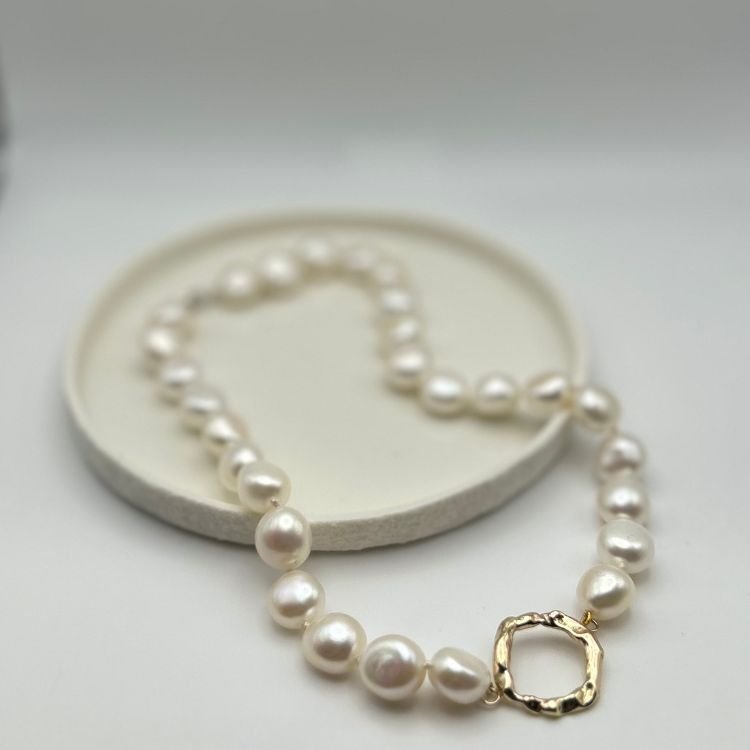 Cultured Pearl Choker with signature 9ct Yellow Gold molten Halo - Samuel Perry