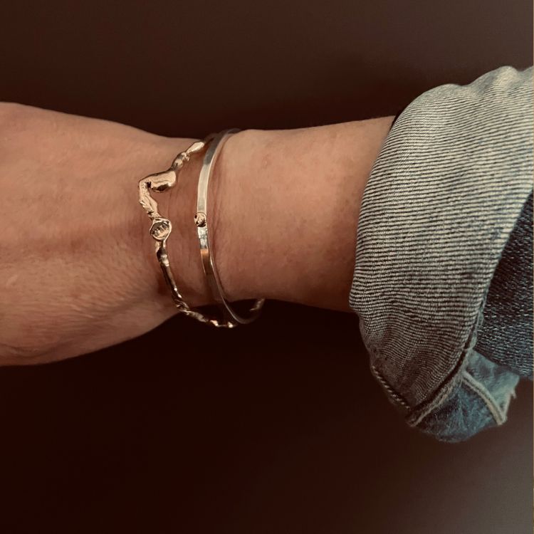 Dainty Sterling Silver Cuff Bangle Bracelet with 9ct Gold Bobble - Samuel Perry